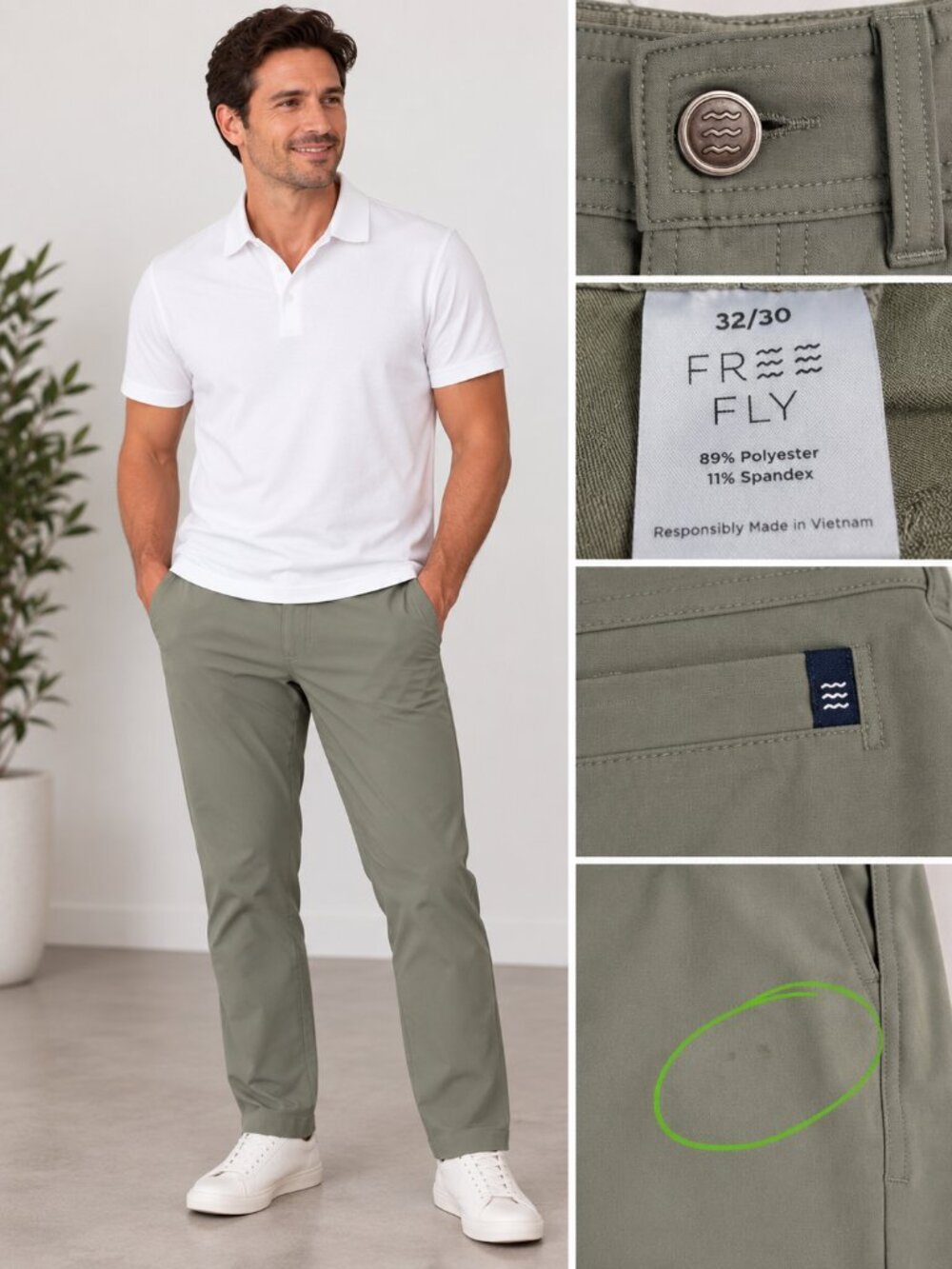 Free Fly Nomad Pants Men's 32x30 Olive Green Stretch Performance